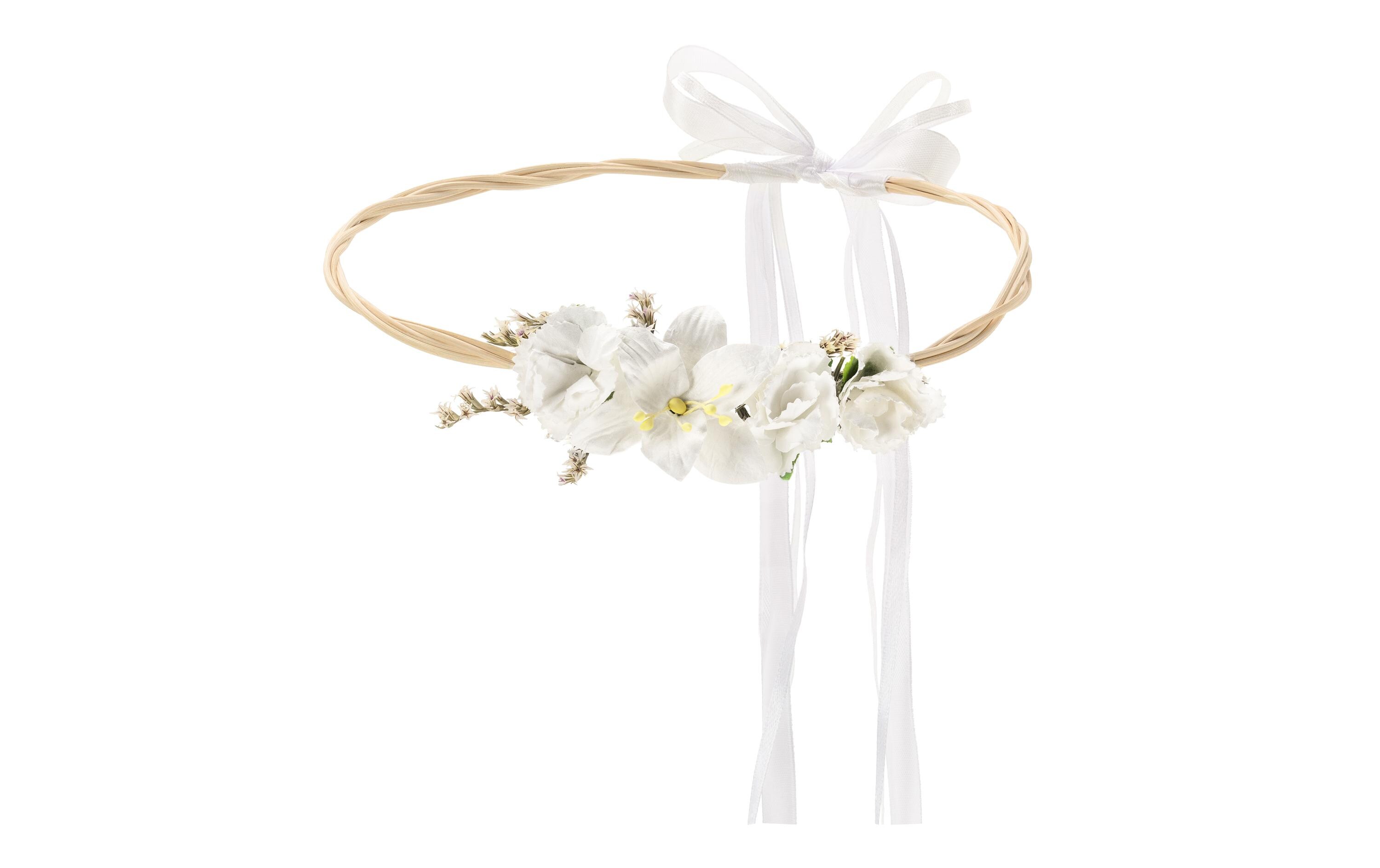 Hochzeitsaccessoire Blumenkranz 18 cm, WeissBlütenkranz als Haarschmuck für die Hochzeitsfrisur der Braut oder die Haare der Brautjungfern oder eine sommerliche Frisur für andere Partys