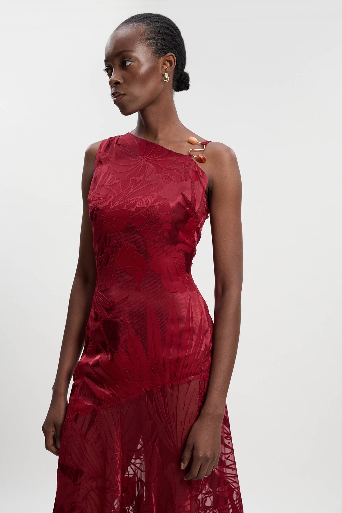 KarenMillen Robe Maxi Tissée Asymétrique Petite Devoure avec Détails de Finition