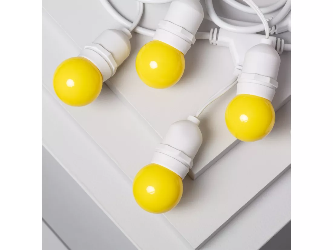 Kit Guirlande Waterproof 5.5m Blanche + 8 Ampoules LED E27 G45 3W de Couleurs Jaune