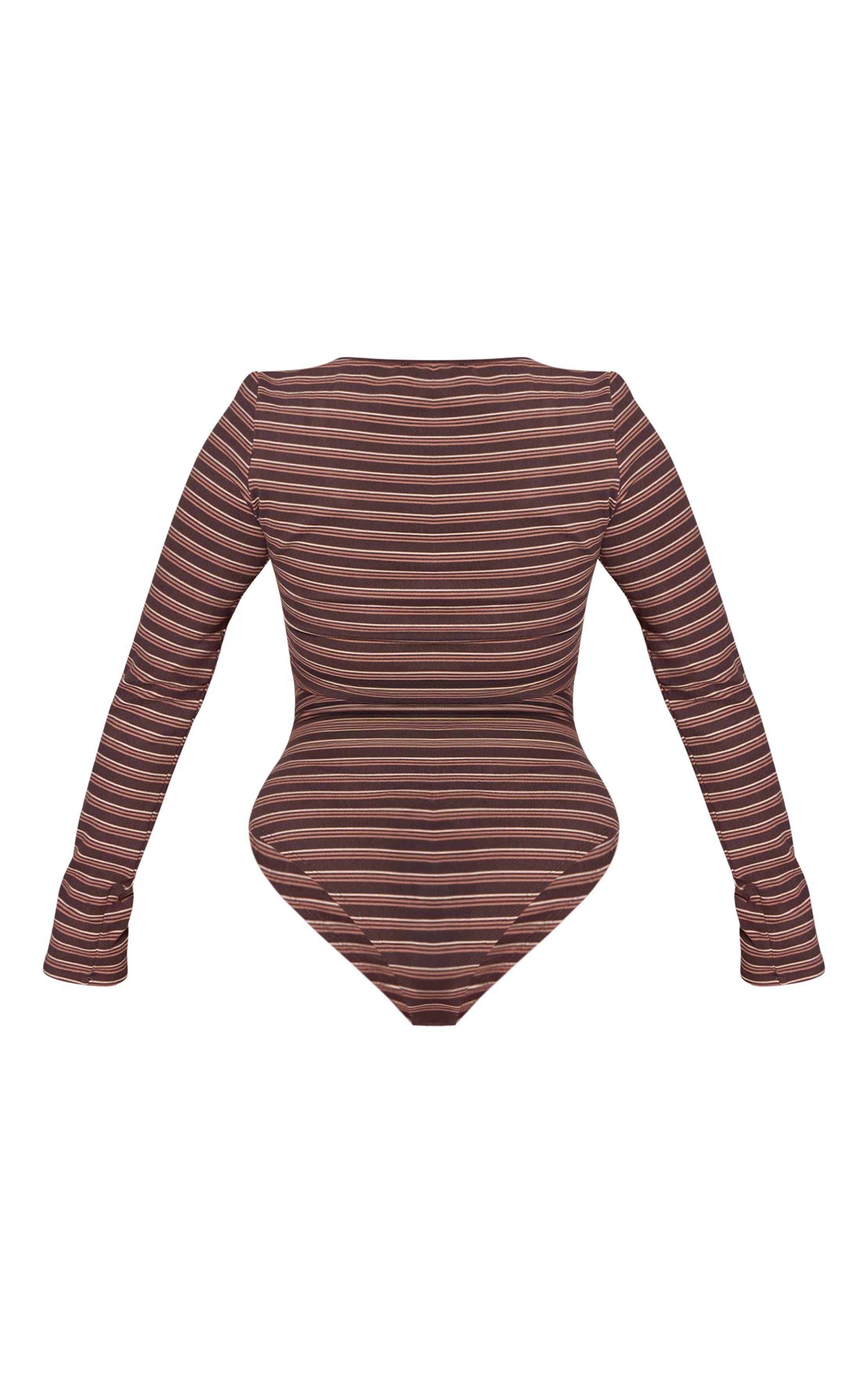 Chocolat Body Sculptant À Manches Longues Rayé