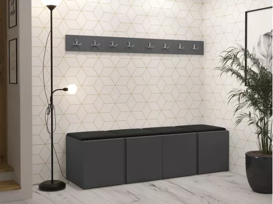 Meuble d'entrée Hartford 276, Graphite, Faux cuir|Stratifié, À suspendre|À poser