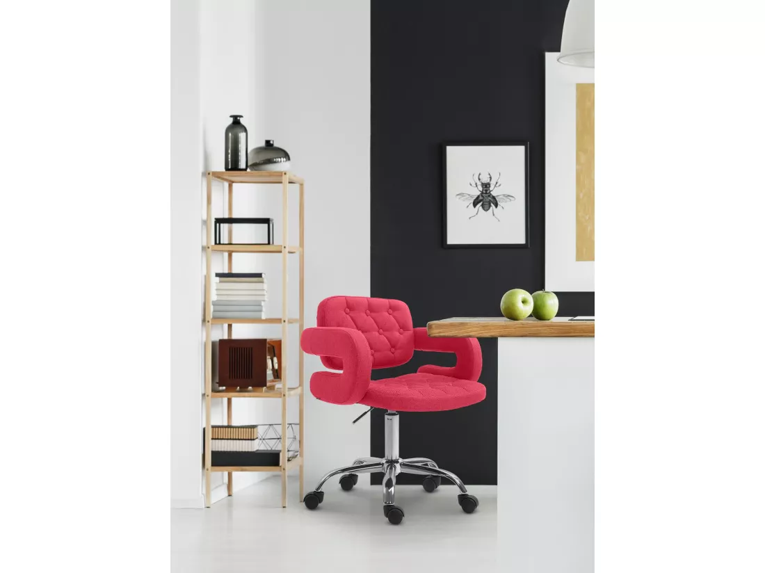 Chaise de bureau - Tissu & Métal chromé - Rouge - Dublin