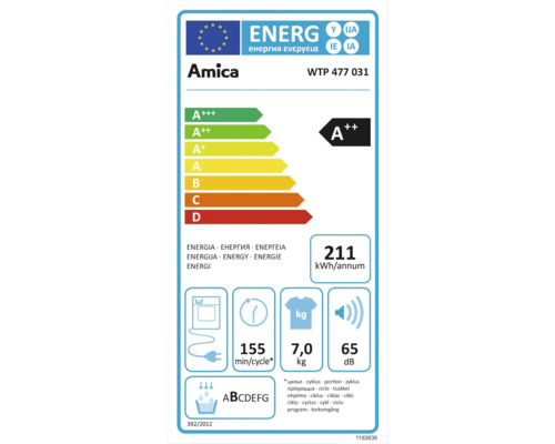 Amica WTP 477 031 W warmtepompdroger, 7 kg capaciteit