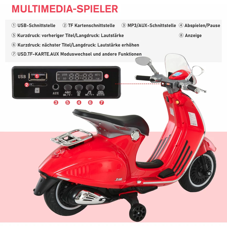 HOMCOM Elektrisches Kindermotorrad als Vespa rot