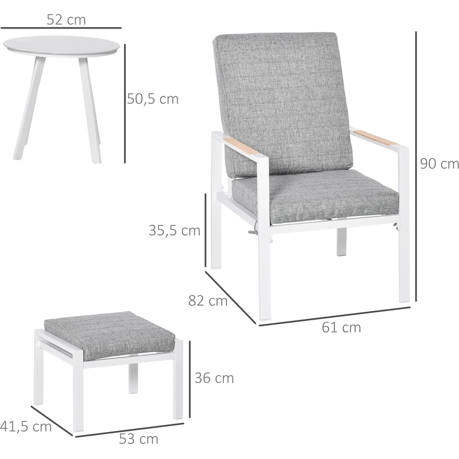 Outsunny Gartenmöbelset 5-Teilig, Liegestuhl mit Tisch, rutschfest GrauWeiß