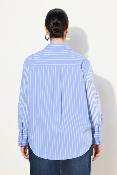 Hemdbluse, Streifenmix, Oversized, Hemdkragen, Langarm