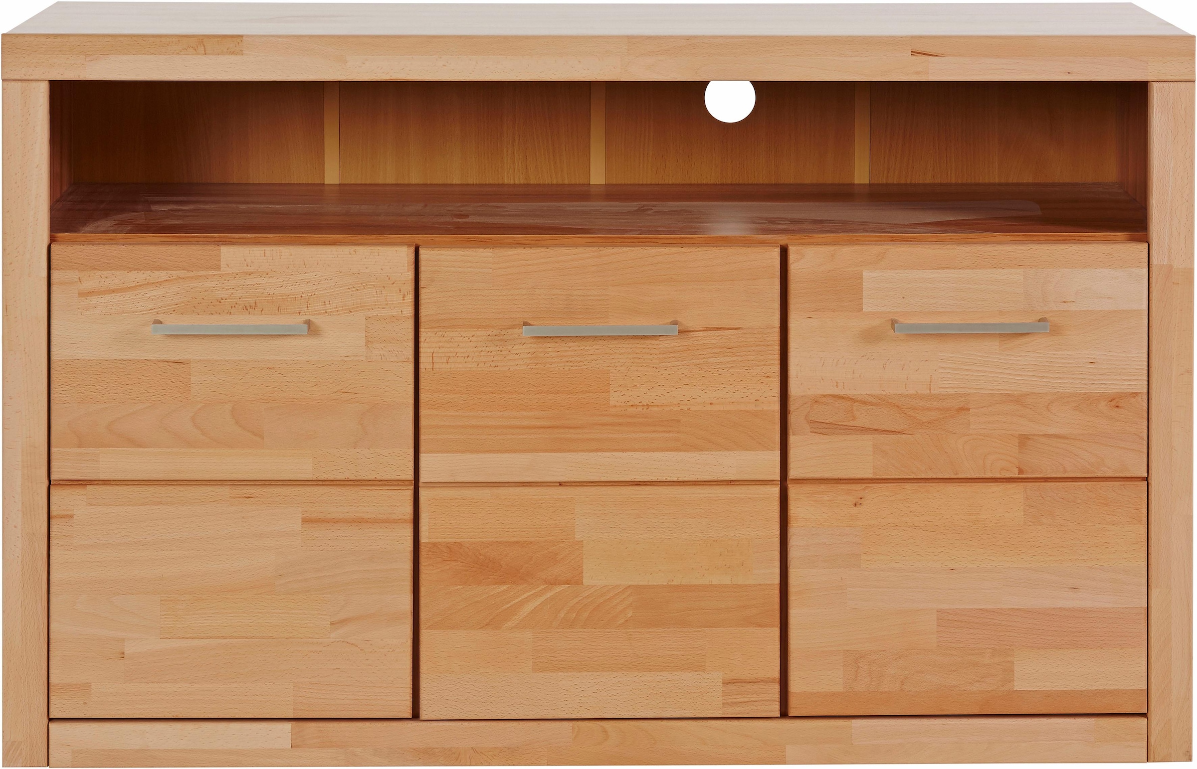 Home affaire Sideboard »Ribe,130cm breit, Fronten Massivholz,7 Fächer« Holz massiv, Holzwerkstoff, Metall Griffe,3 Türen