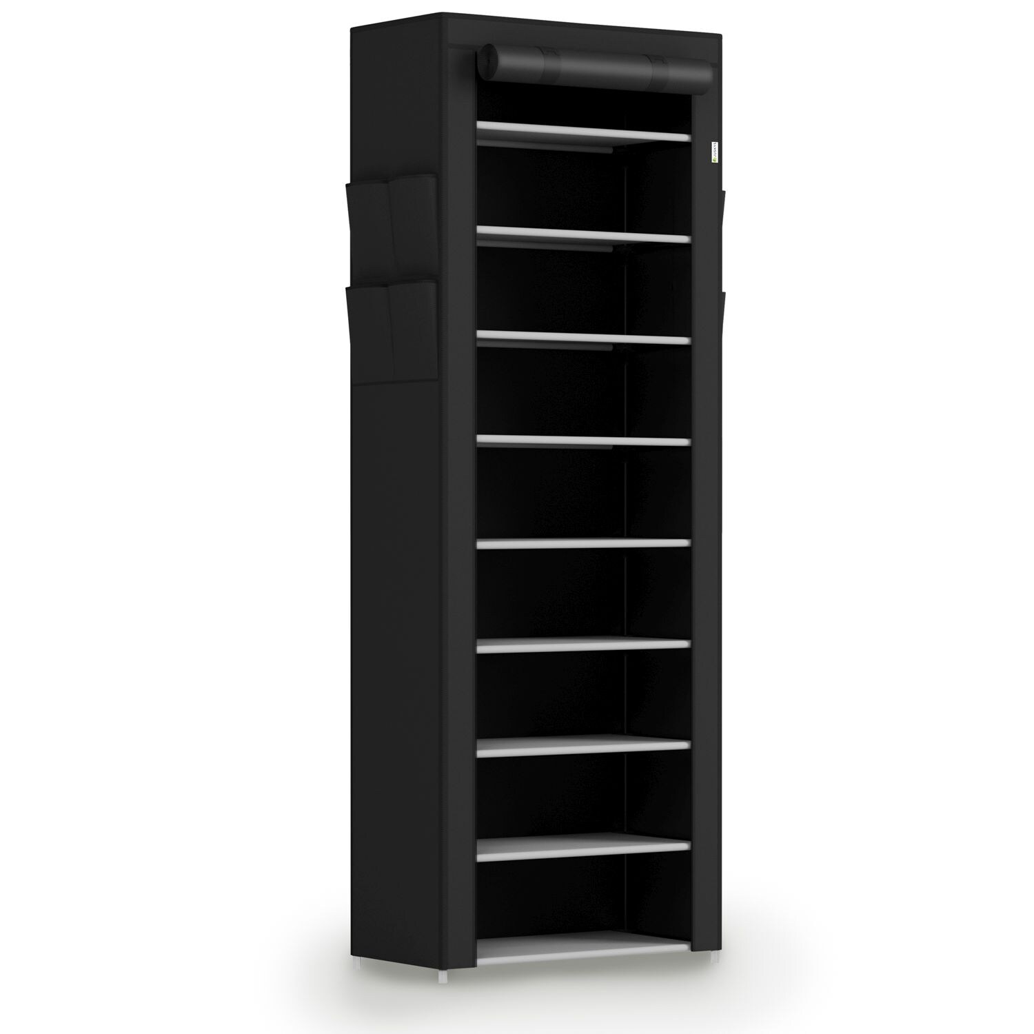 Juskys Schuhschrank M Schwarz mit 9 Ebenen, geschlossen, Stoff-Bezug wasserabweisend, Stecksystem