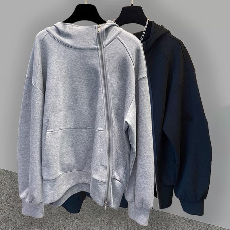 GRAYCIOUS - Effen asymmetrische hoodie met rits