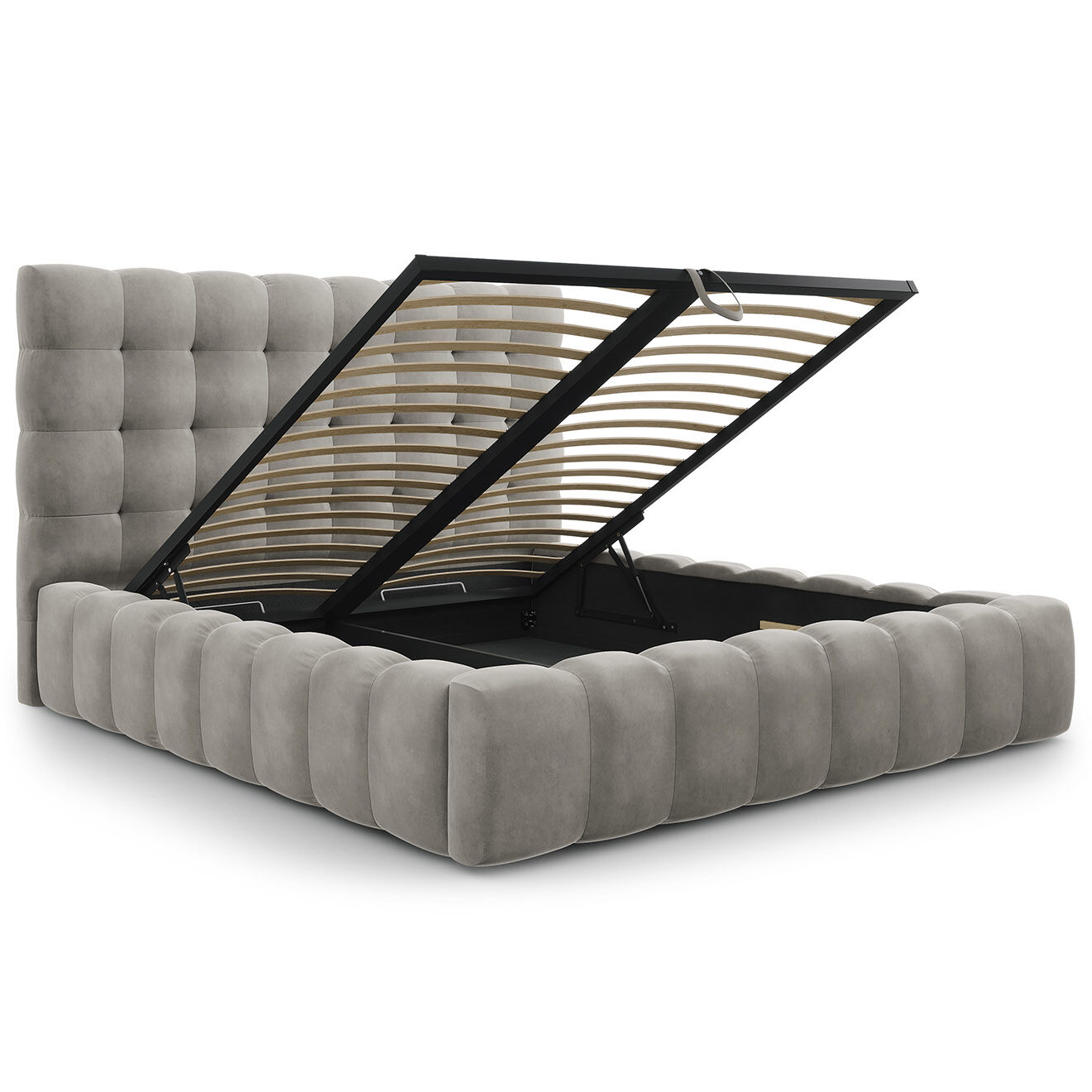 Cosmopolitan Design Lit avec coffre de rangement Bali Velours gris clair - 180x200 cm