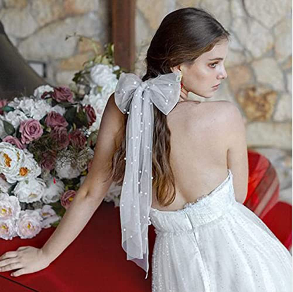 (38cm) Bride Party Accessoire Tüll Schleife Schleier Haarspange für Junggesellinnenabschied - Weiss