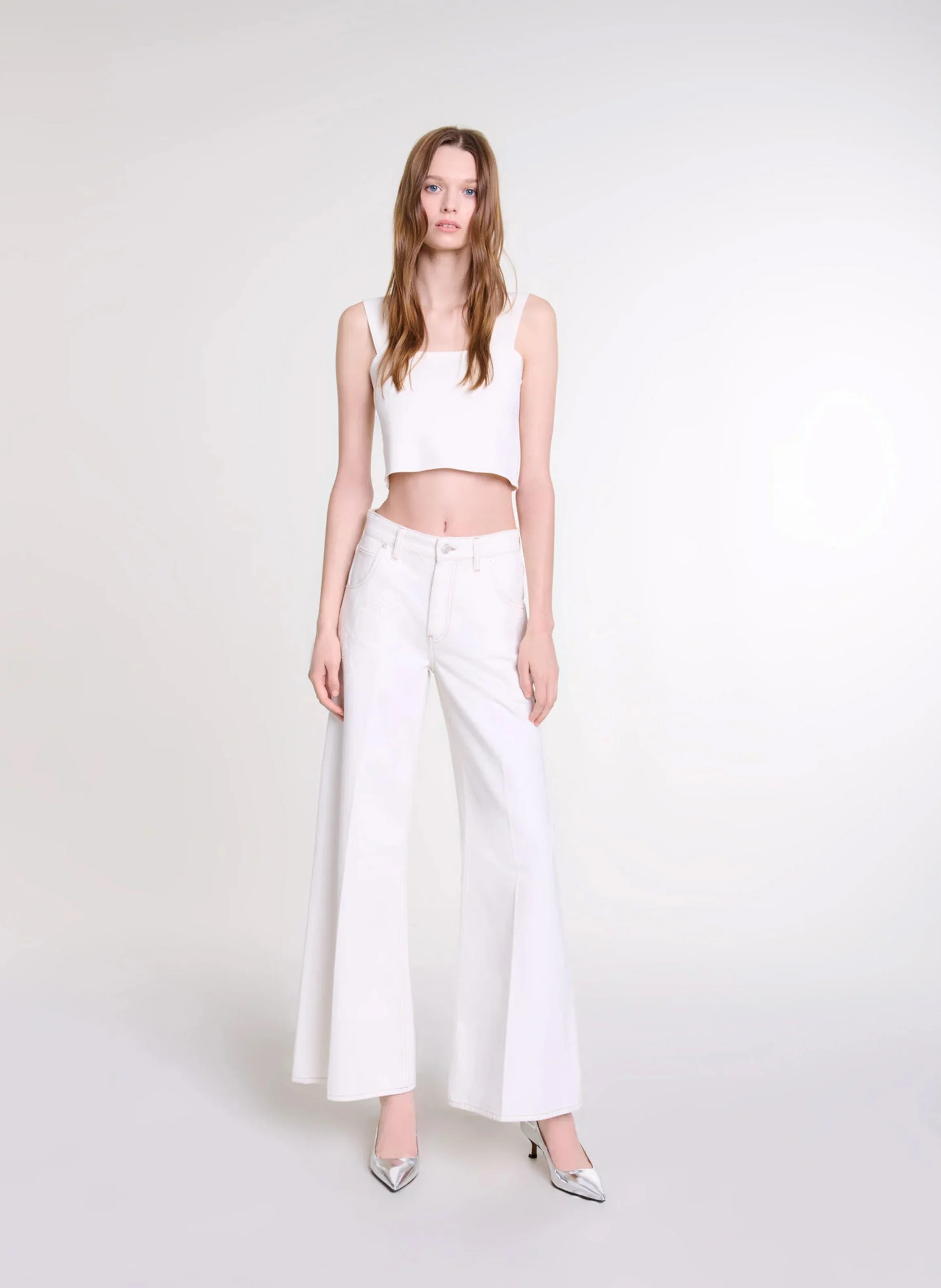 Top court col carré| Beige