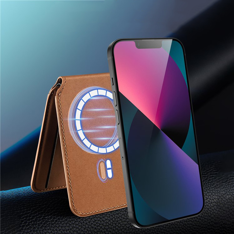 HaloLock Magnetische MagSafe iPhone Echtleder Wallet Kreditkarten Halterung   Kickstand Aufsteller - Braun