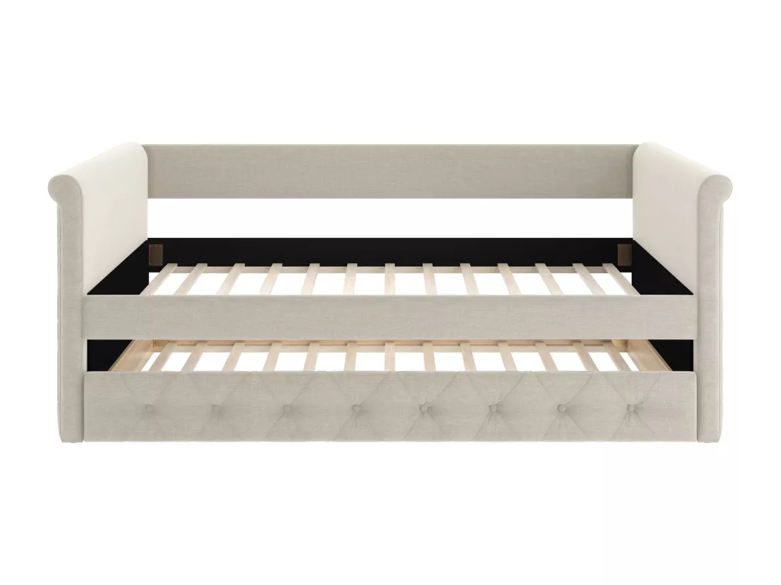 Lit banquette gigogne capitonné - 2 x 90 x 190 cm - Tissu - Beige - LOUISE