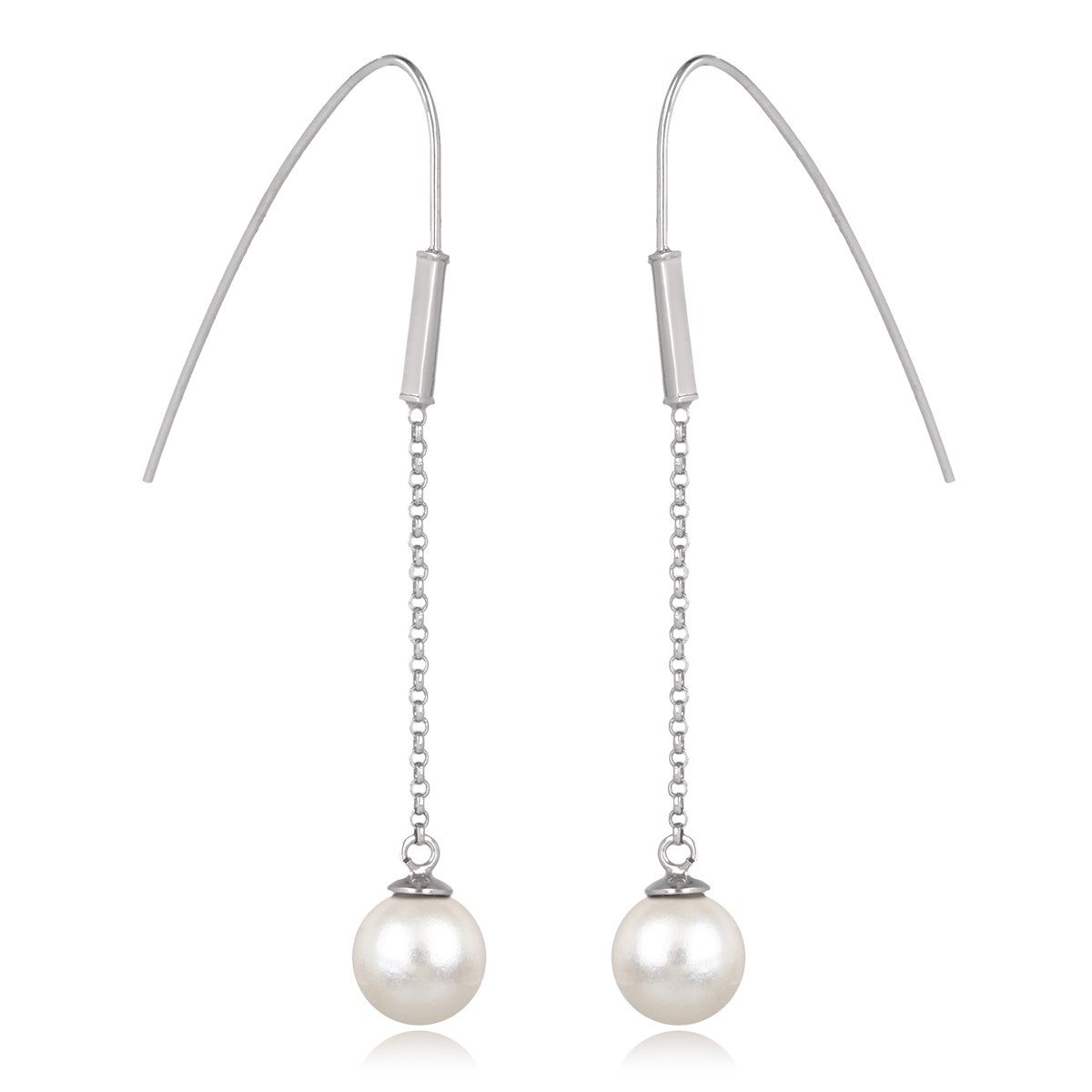 Boucles d'oreilles argent rhodié pendante avec perle d'imitation  4.60grs