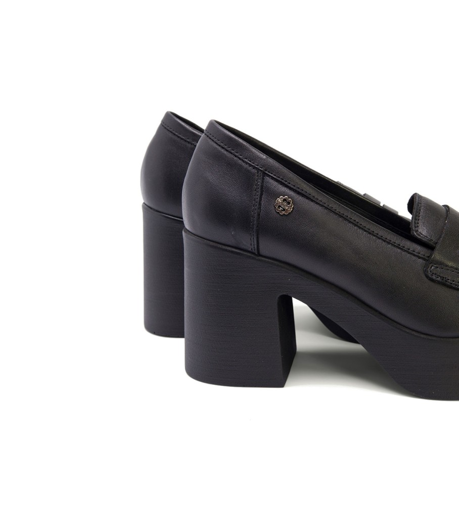 Mocassins Porronet Laia em couro preto - Altura do salto: 8,5 cm -