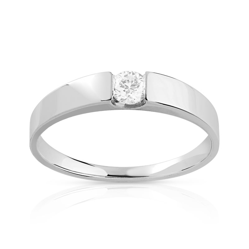 Bague solitaire or 750 blanc diamant 15/100e de ca