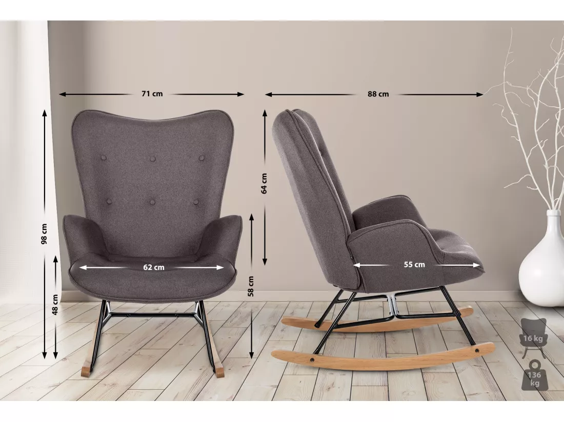 Chaise à bascule - Tissu & Métal - Gris foncé - Sanka