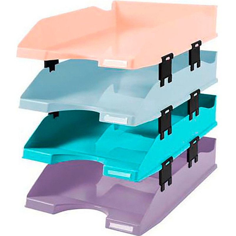 Lot de 4 corbeilles à courrier Exacompta Combo Midi Aquarel couleurs assorties