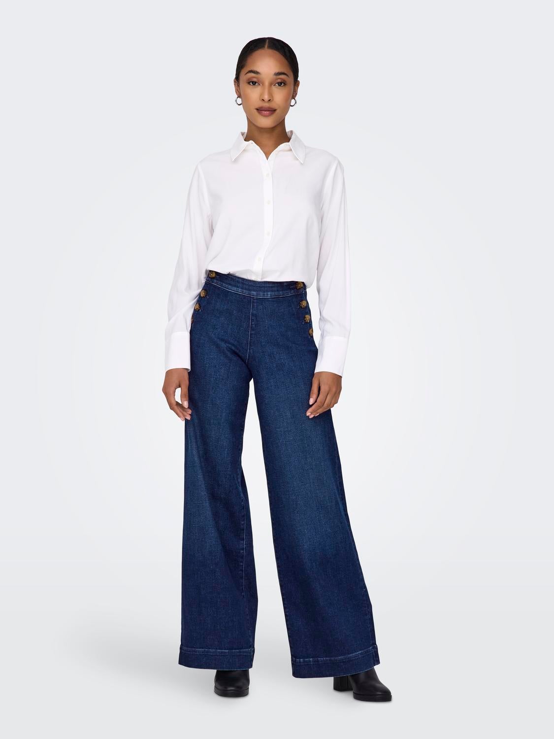 ONLMADISON Hohe Taille Weiter Beinschnitt Jeans Dark Medium Blue Denim