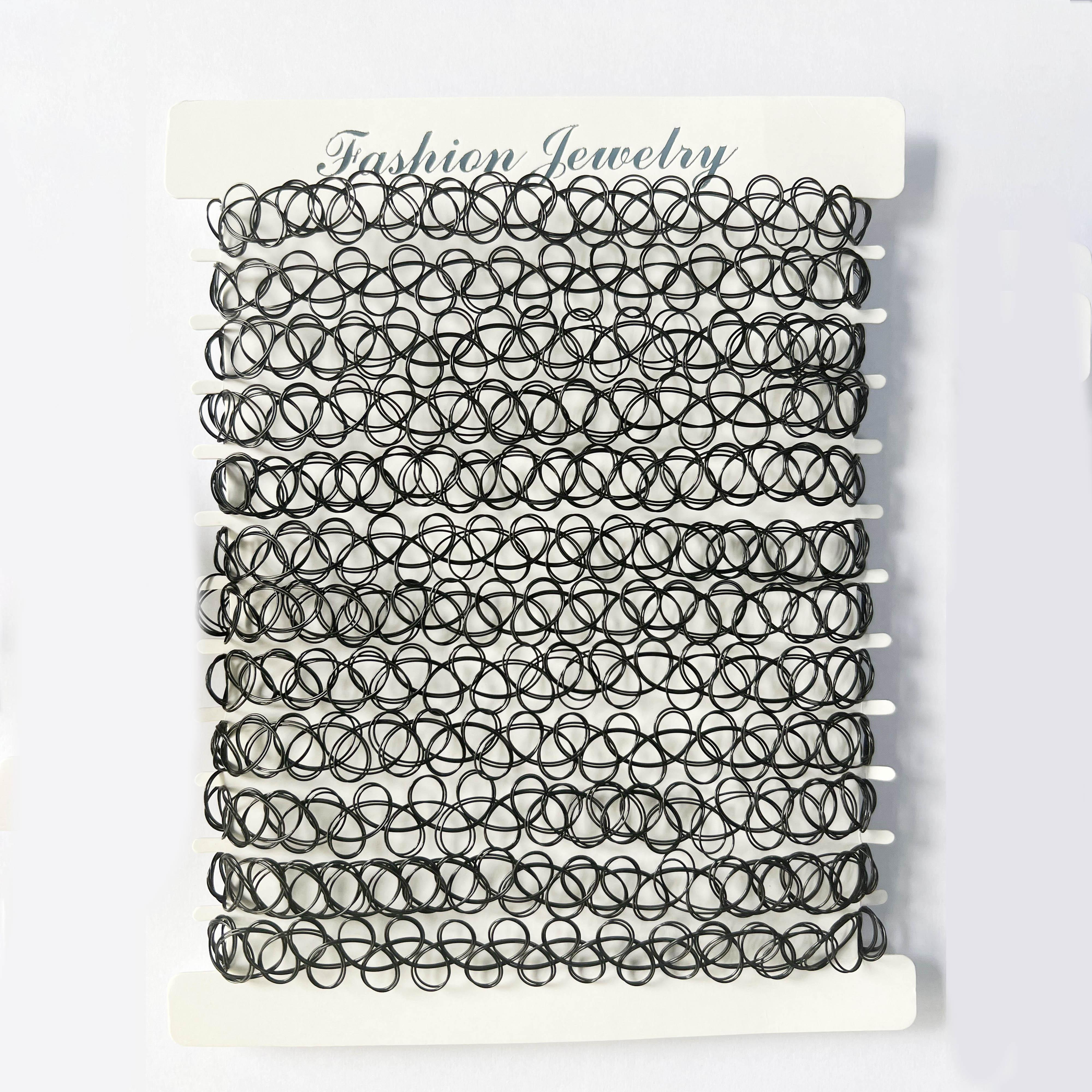 (12er Set) Elastische Halskette Henna Choker Accessoire - Schwarz