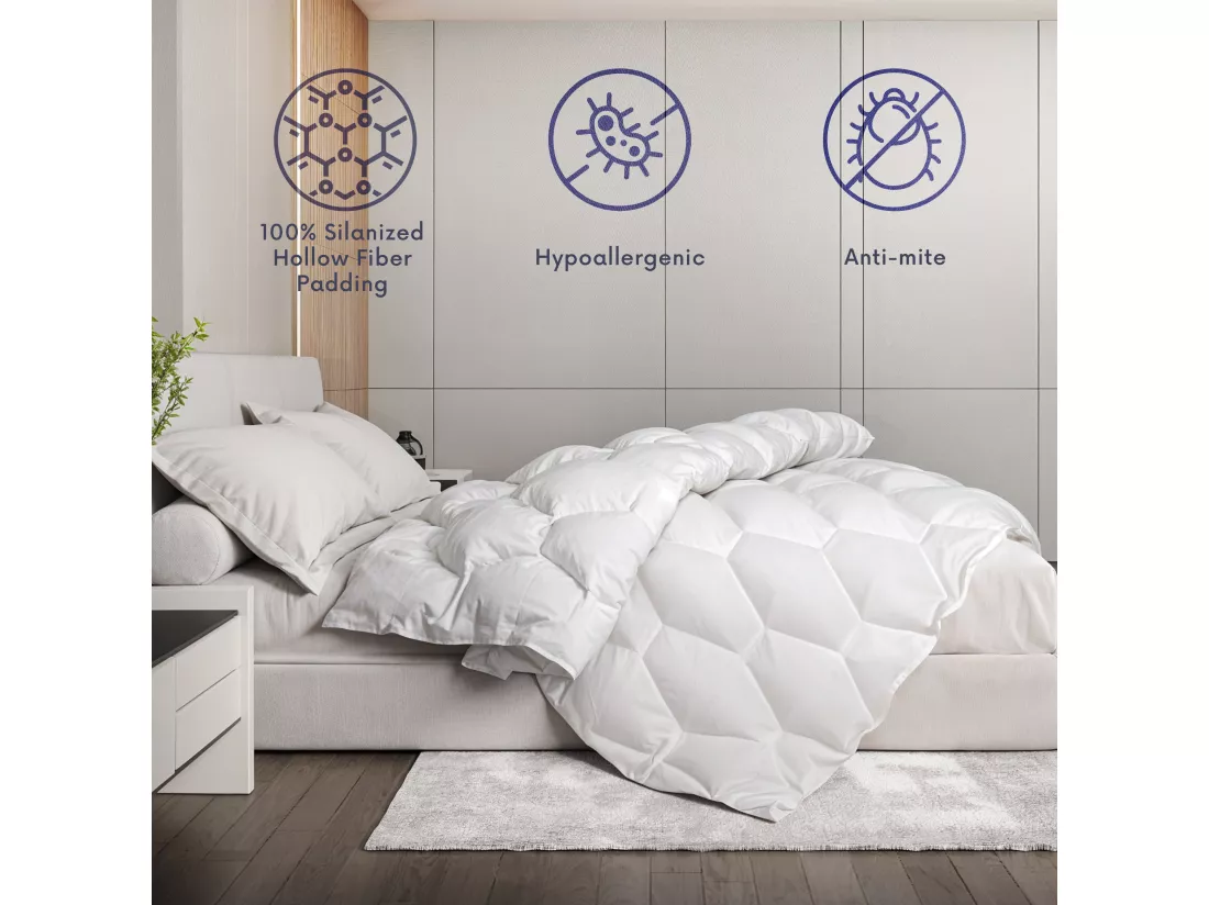 The White Stone Couette Toutes Saisons avec Clips 210 x 240 cm | Couette 150g + Couette 250g | Rembourrage en Ouate Douce | Couettes en Microfibre Hypoallergénique | Couette pour Lit 2 Personnes