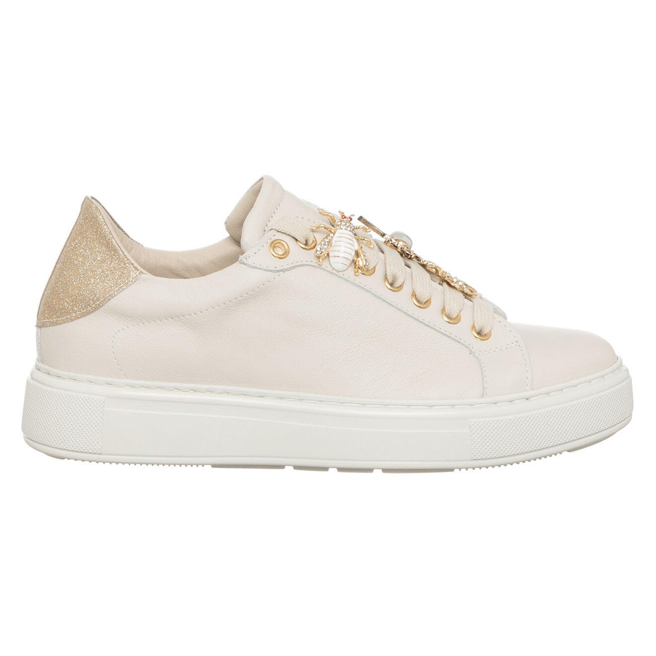 Loretta Pettinari Sneakers en Cuir Pella écru/beige