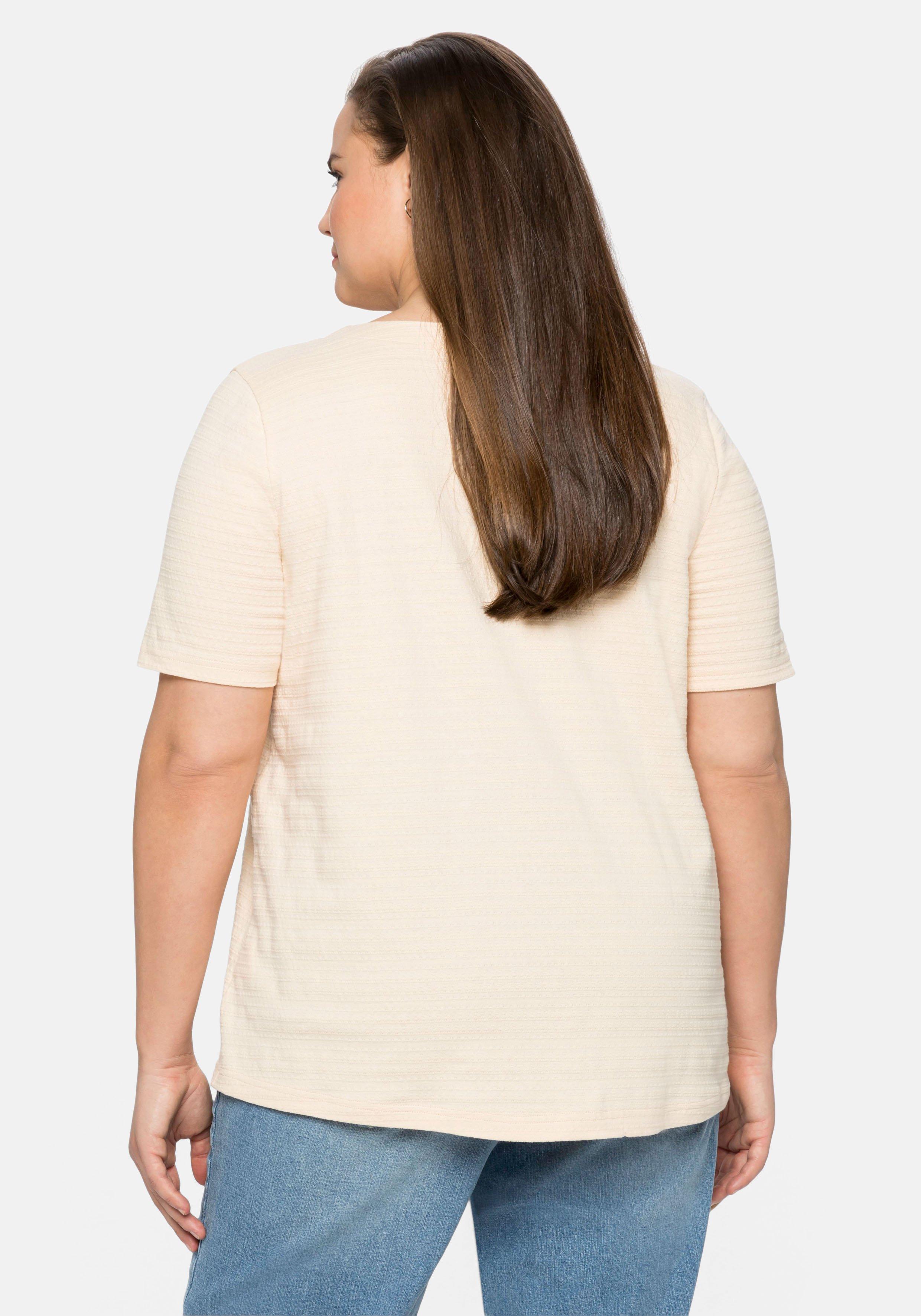 Shirt in Jacquard-Optik, Bindeband am Ausschnitt