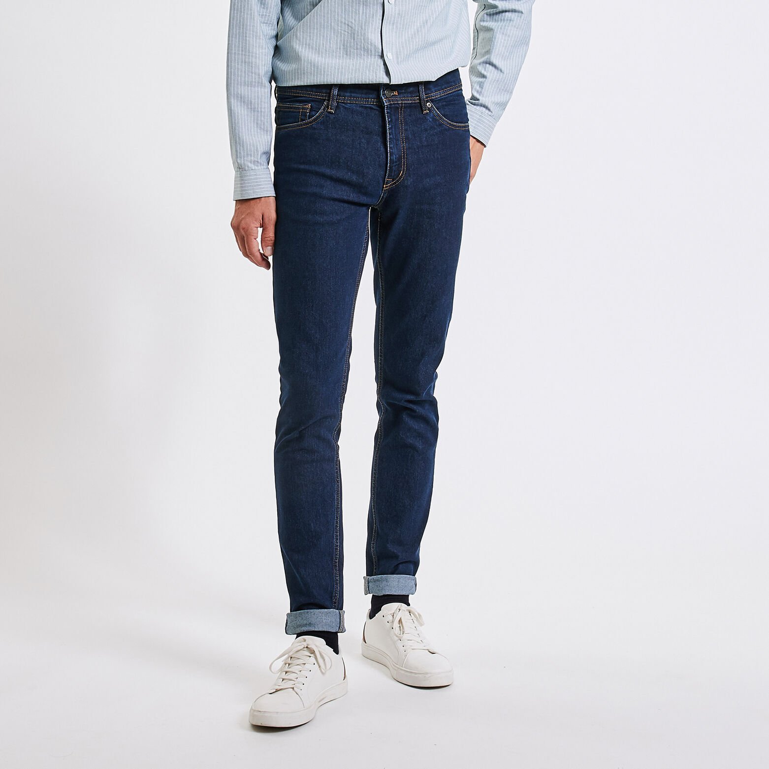 Jean slim en coton et polyester recyclés Bleu