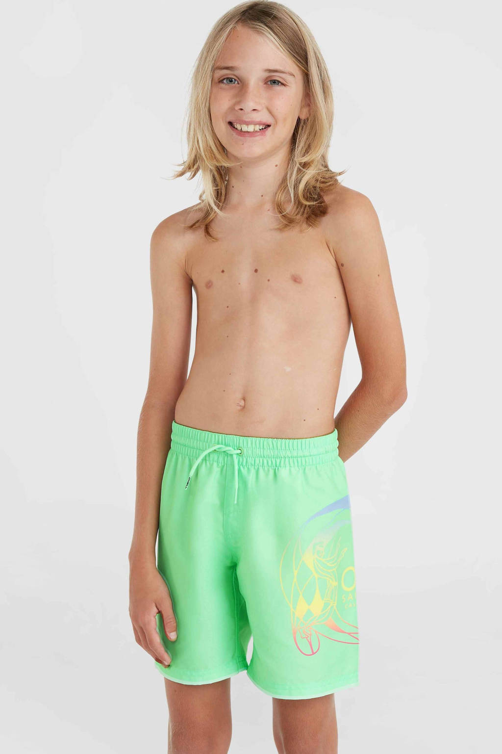 zwemshort met printopdruk neon groen