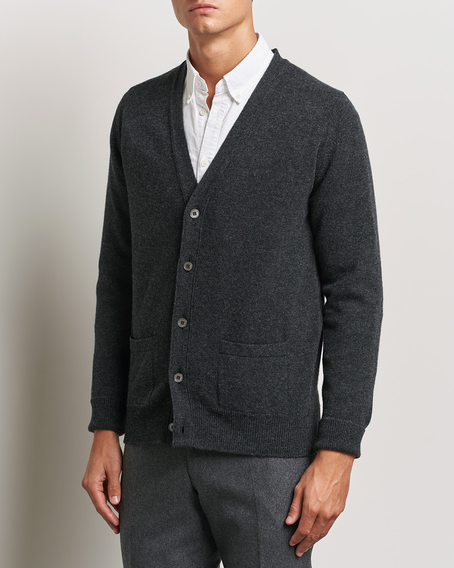 William Lockie Rob Lambswool Cardigan Charcoal