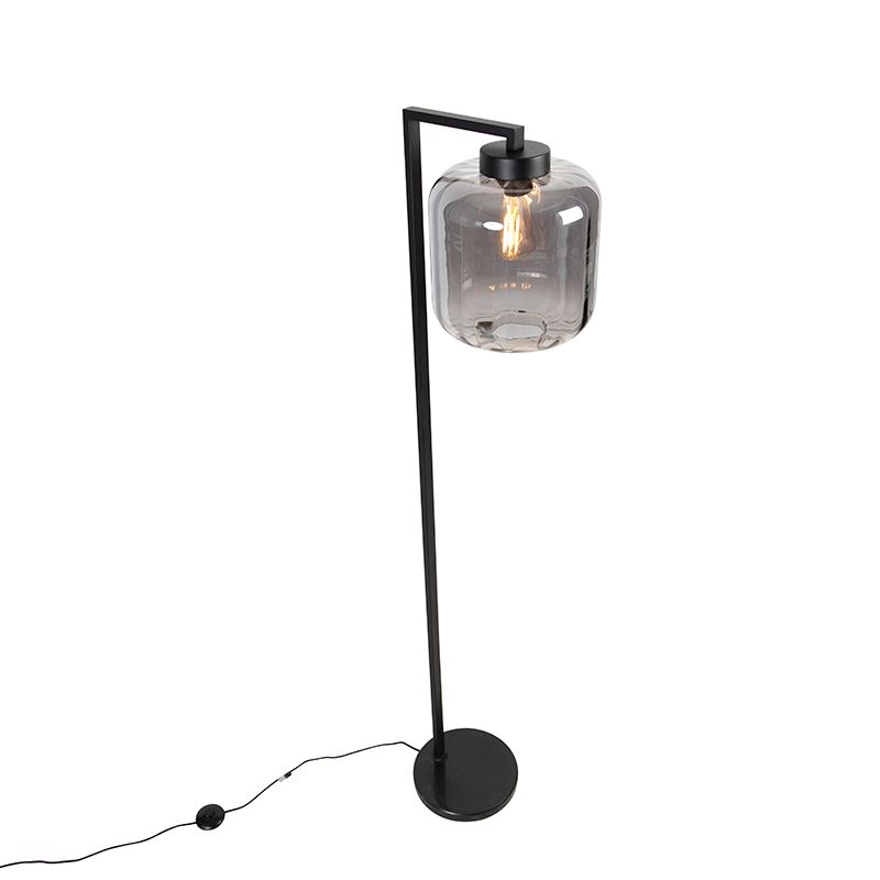 Design vloerlamp zwart met smoke glas - Qara Down