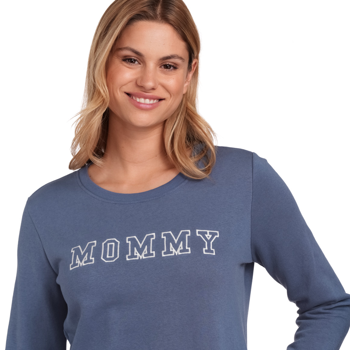 Famy Damen Sweatshirt mit Schriftzug blau