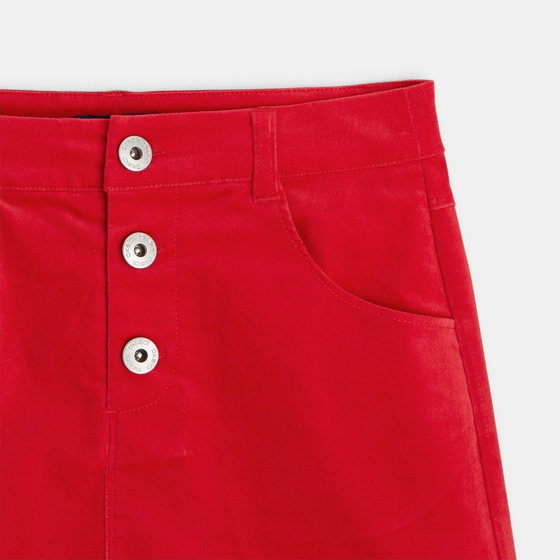 Jupe trapèze en velours rasé uni rouge fille