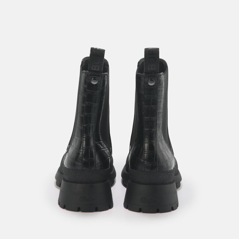 Simona bottines plates véganes, noir aspect croco