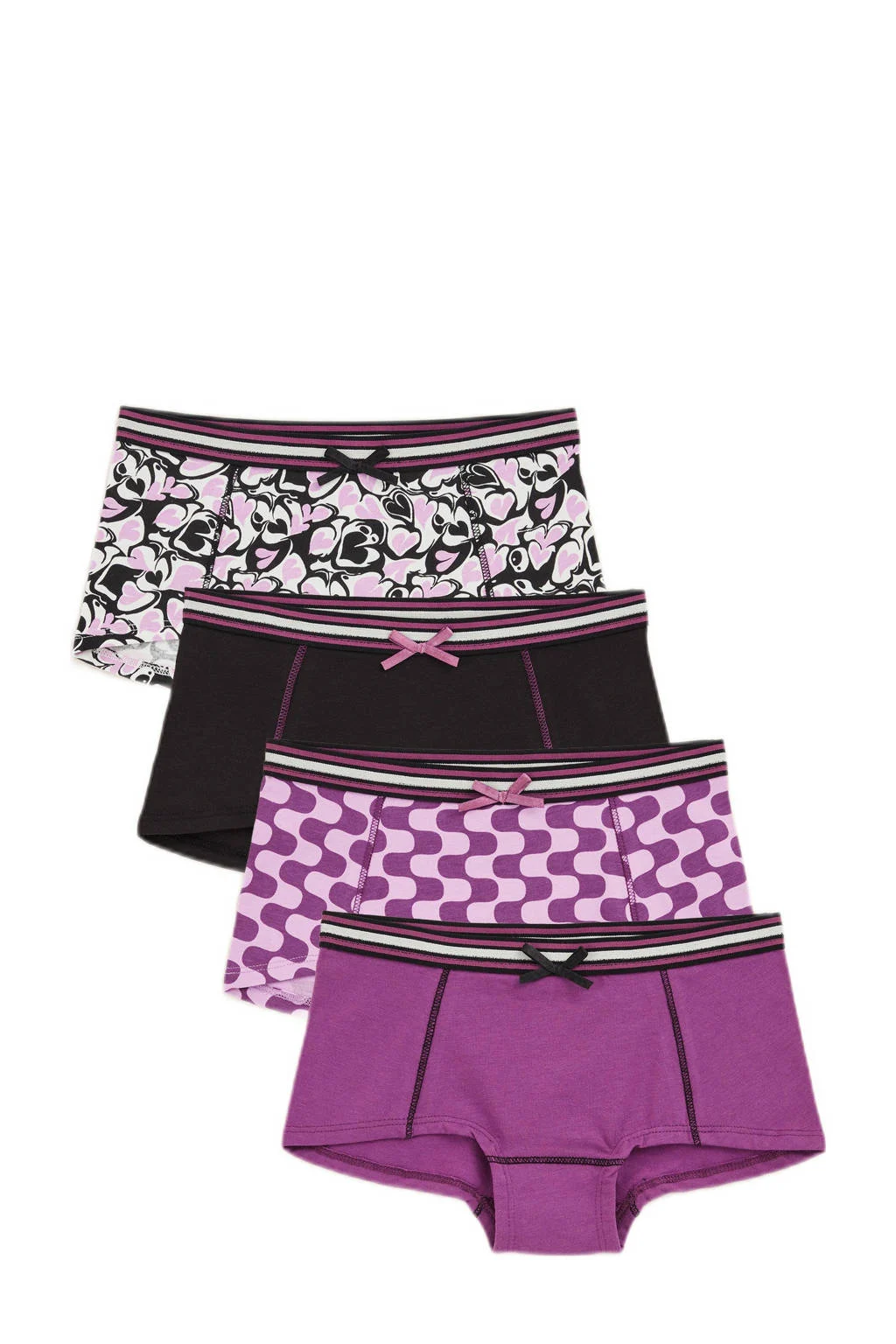 WE Fashion meisjes boxer (set van 4) paars/zwart