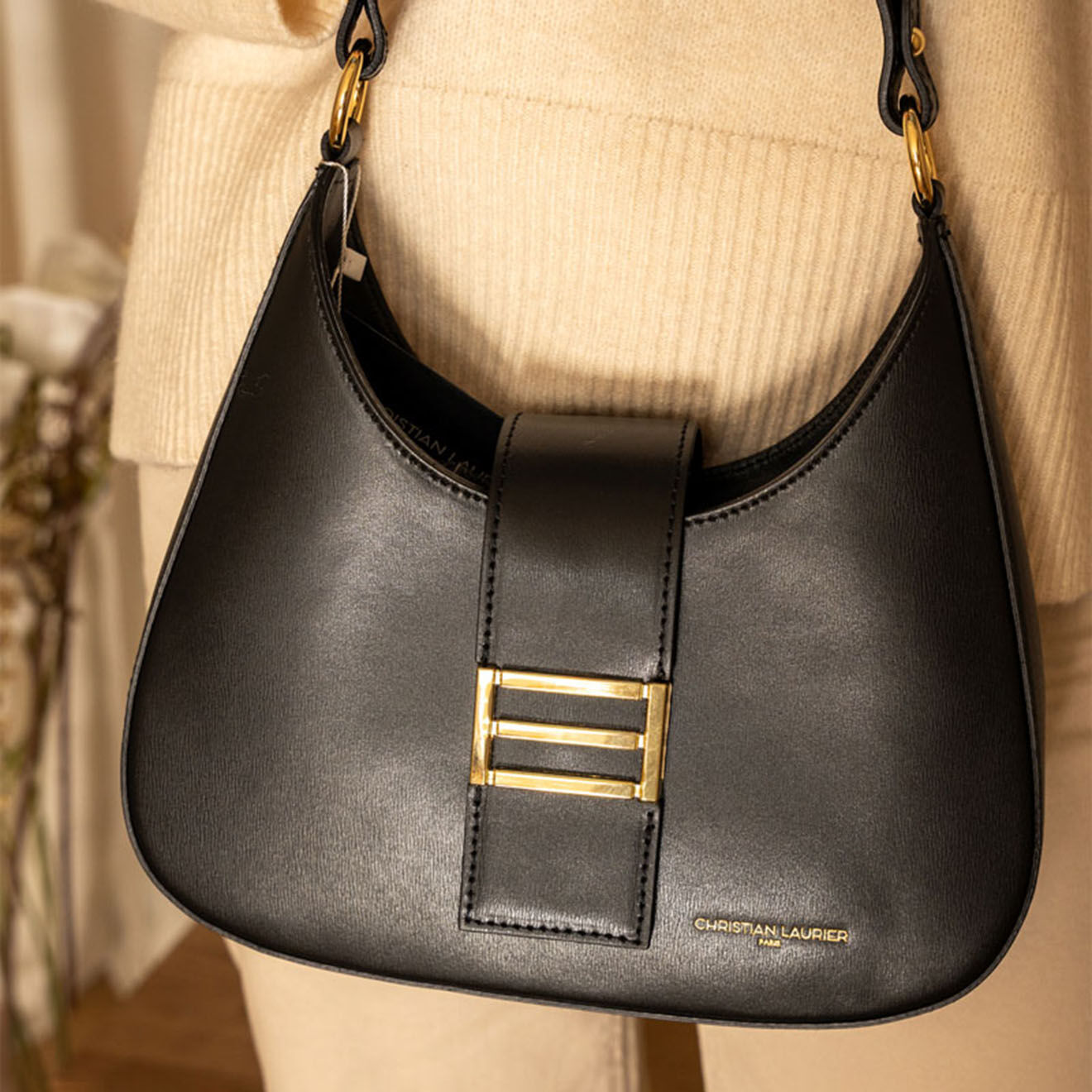 Christian Laurier Sac bandoulière en Cuir Inaya noir - 27x23x7 cm