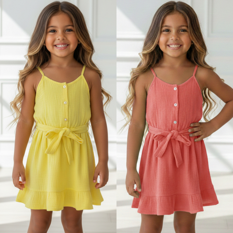 Sunny Breeze Strap Dress- geel of coral