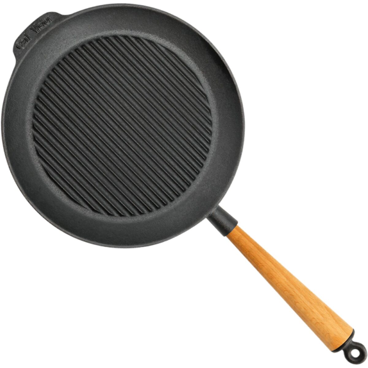 Grillpanne i støpejern 28 cm, håndtak i bøketre