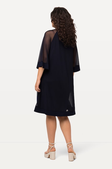 Midikleid, doppellagig, Mesh mit Grafik Print, Schmucksteine, 3/4-Ärmel