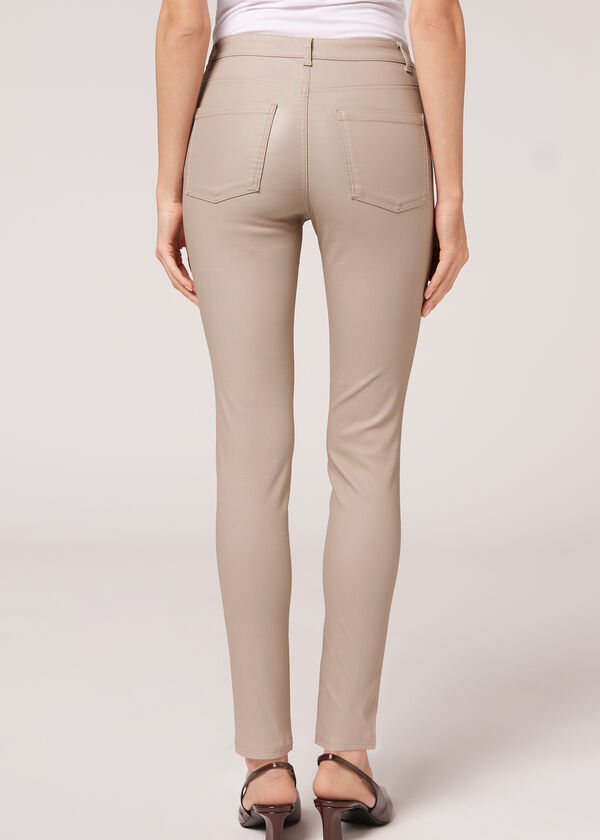 Leggings skinny com efeito de couro