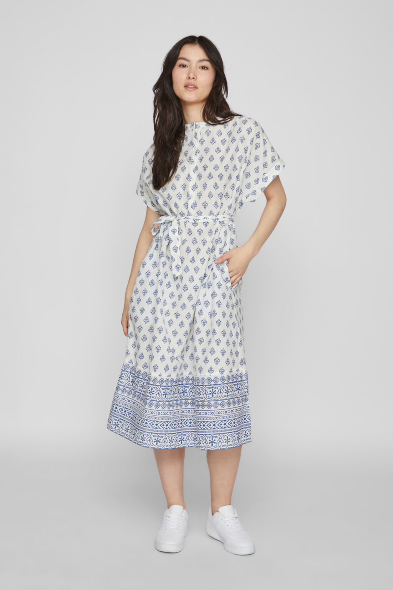 Vestido midi com gola mandarim - Branco