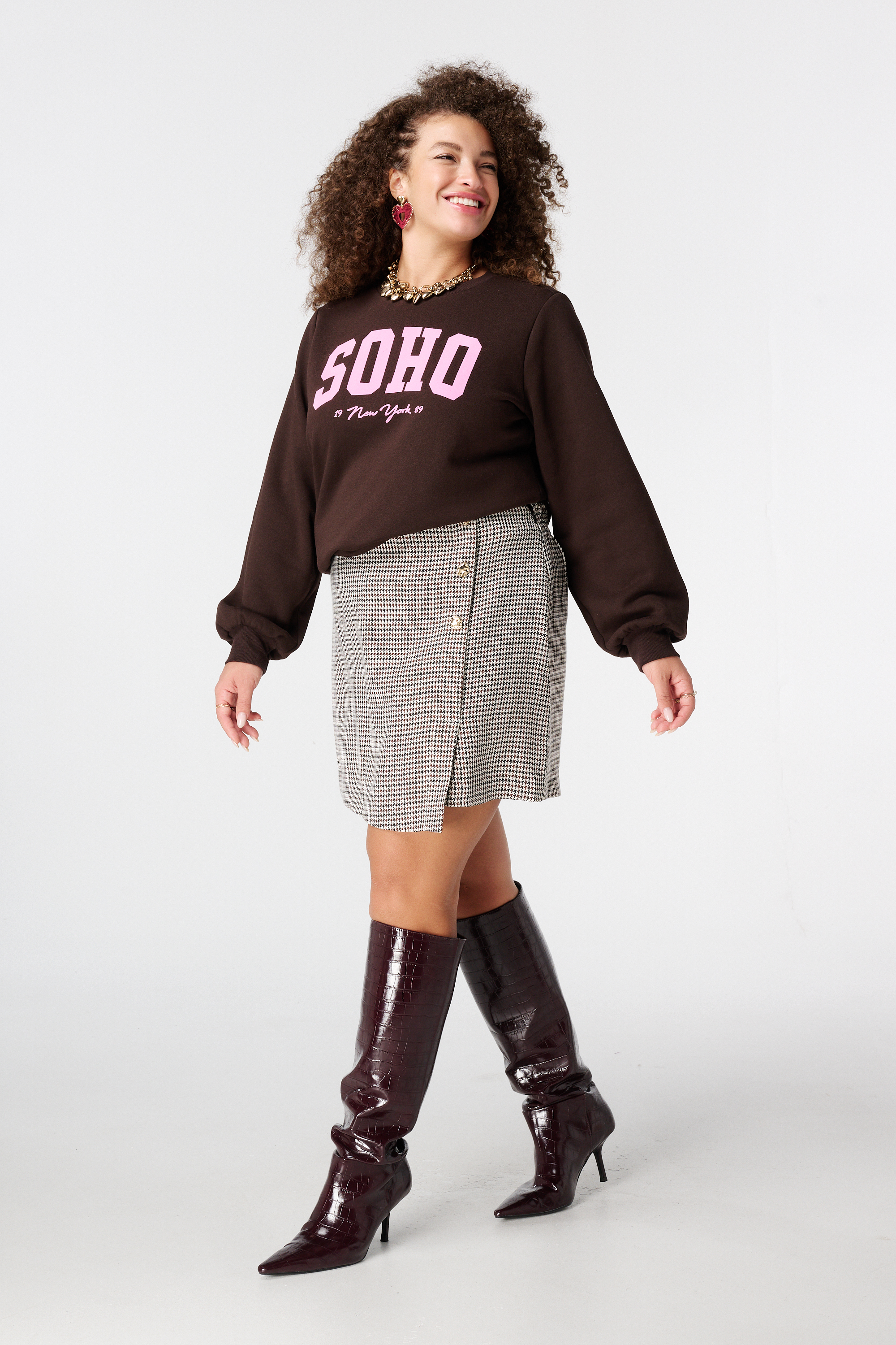 Geruite rokje met overslag look Multi brown