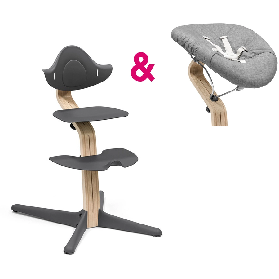 STOKKE® Nomi® Hochstuhl Buche natur  anthrazit inkl. Newborn Set grau  grau pink