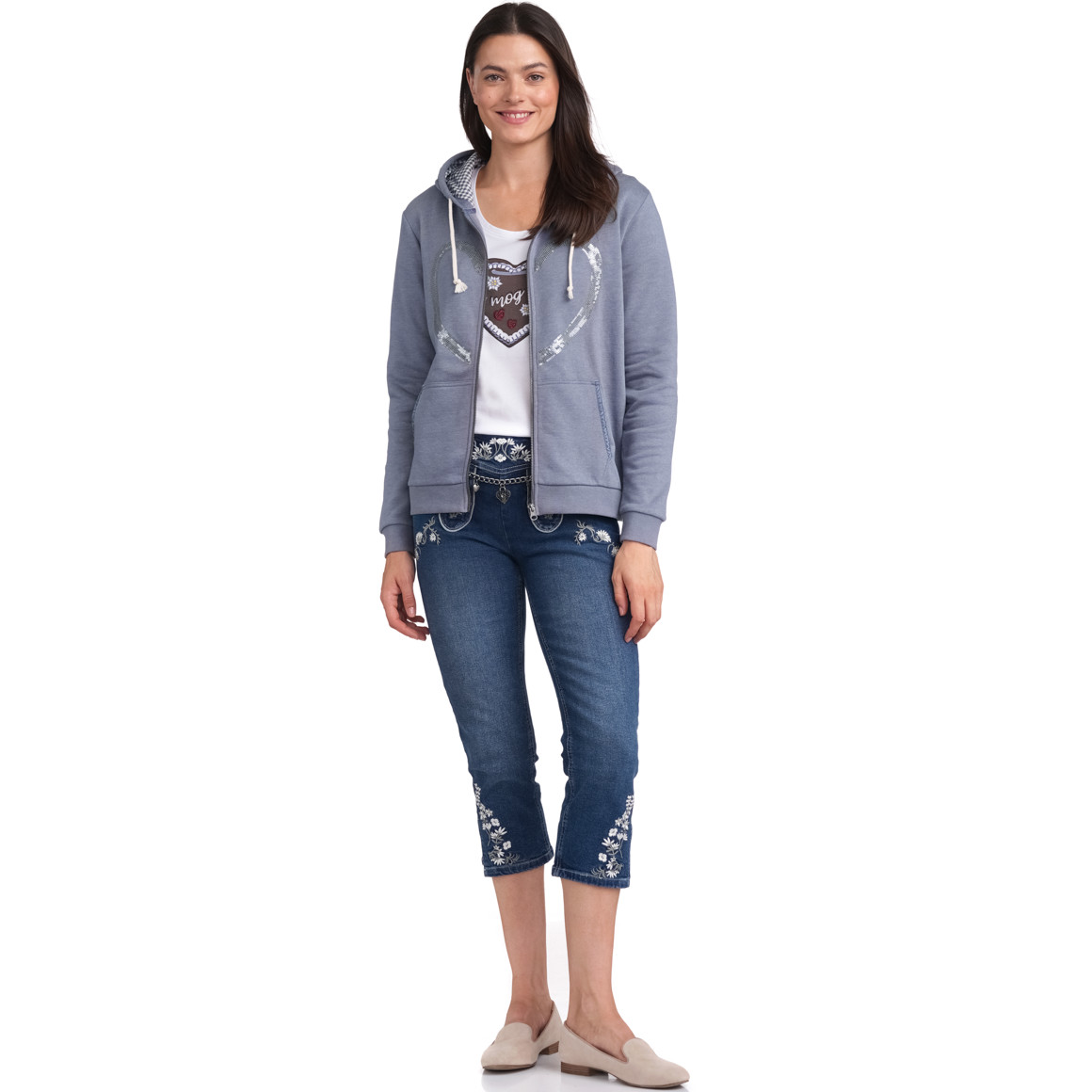 Gina Benotti Damen Sweatjacke mit Herz-Motiv hellblau