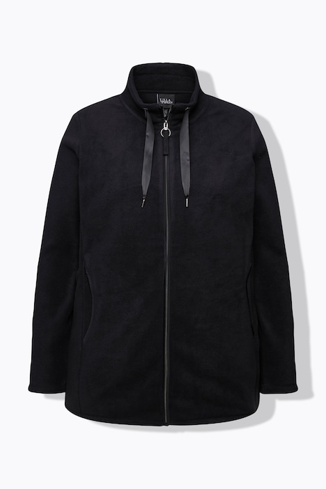 Loungewear-Fleecejacke, Stehkragen, Satinband, recycelt