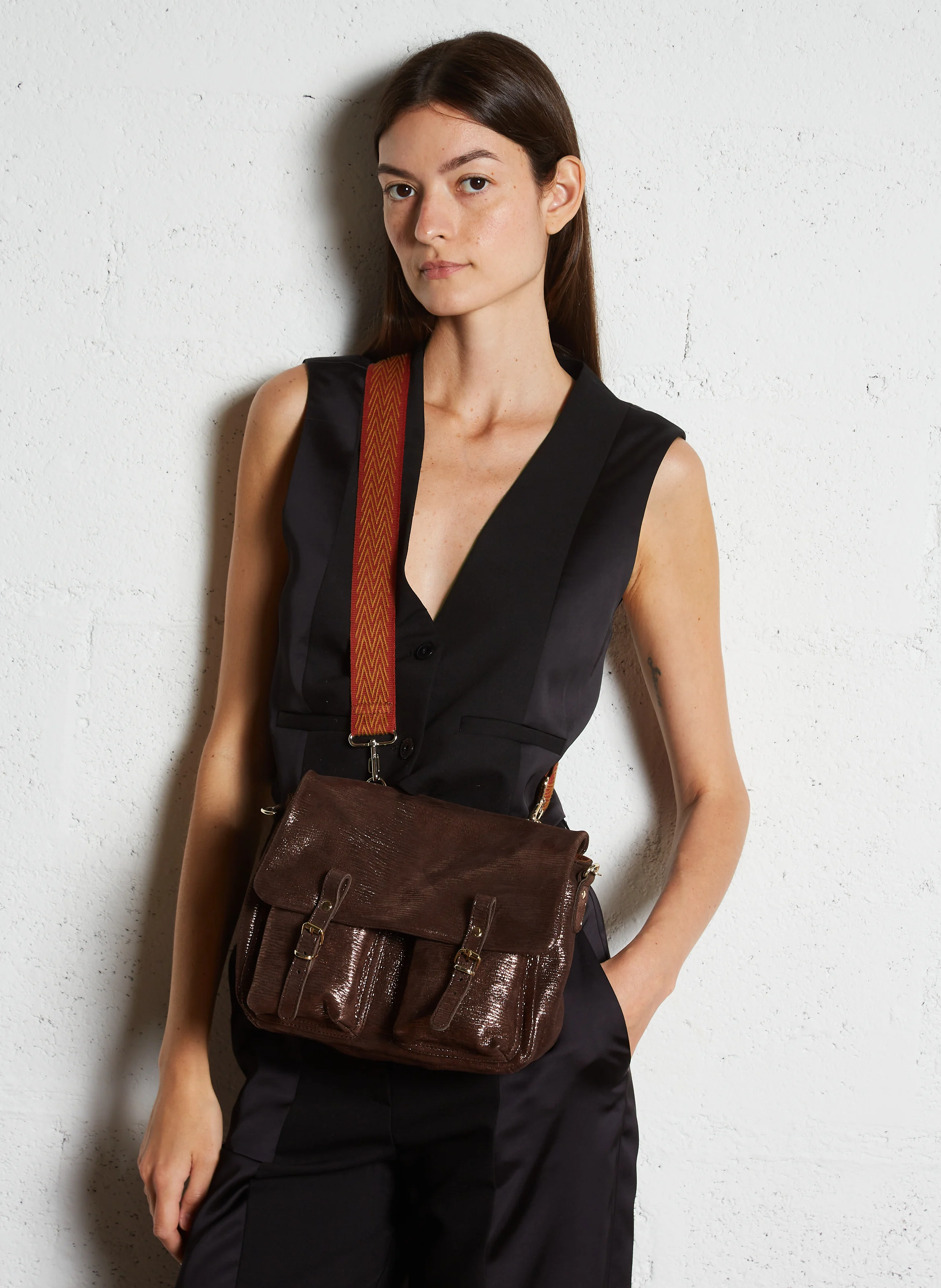 MINI MATHS - Sac bandoulière en cuir irisé | Marron