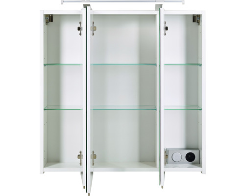 Spiegelkast van Möbelpartner Dorina, 70 x 16 x 75 cm, wit, 3-deurs