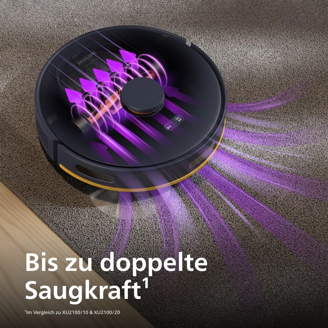 Philips Homerun Serie 2000 2. Gen: 2-in-1 Saug- und Wischroboter mit Absaugstation, 6.000pa Saugkraft, 130 Minuten Laufzeit, Lasernavigation, Teppichboost, App-gesteuert, Arktikweiß (XU2100/25)