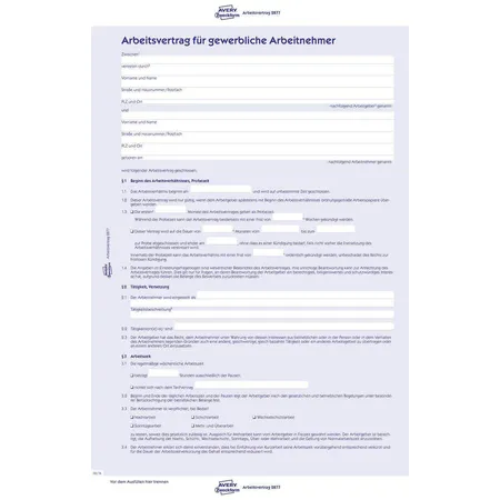 Avery Zweckform 2878 Arbeitsvertrag, für Teilzeitbeschäftigte, A4, 4-seitig, selbstdurchschreibend